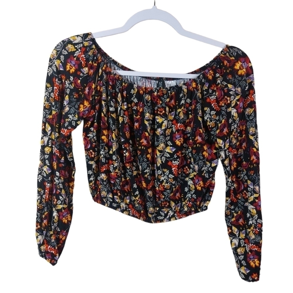 Divided Ladies Long Sleeve Floral Print Crop Top- XS